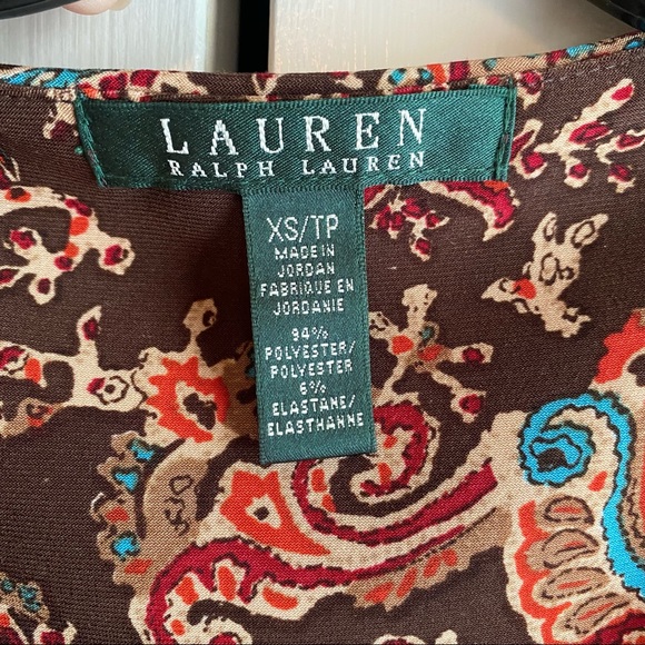 Lauren Ralph Lauren brown print faux wrap dress. Sz XS sleeveless - Picture 3 of 5
